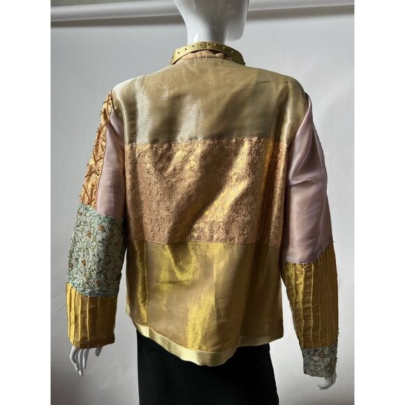 Seventh Avenue Womens Jacket Coat Multicolor Gold Patchwork Buttons Beaded M New - Picture 2 of 12